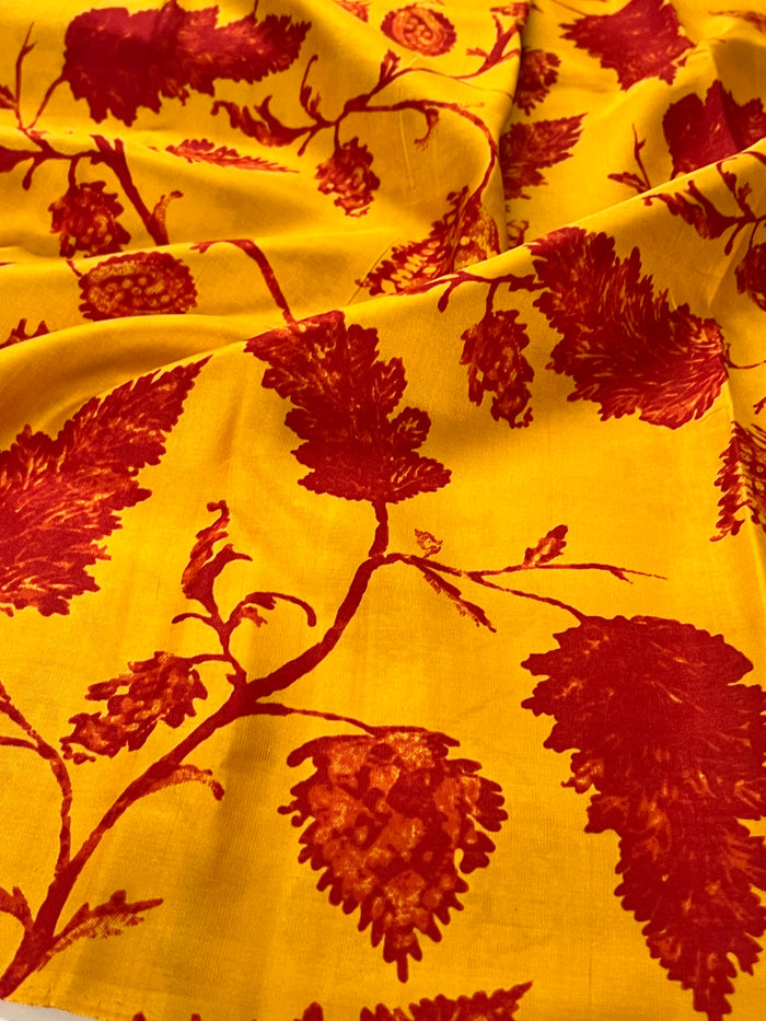 Mila maple leaf printed kanchi silk fabric
