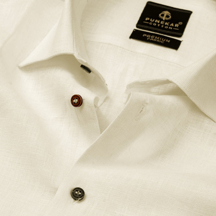 Milky White Color Prime Linen Shirt For Men - Punekar Cotton