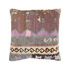 Handmade traditional Turkish kilim pillow cover made with vintage rugs 18x18 green brown purple