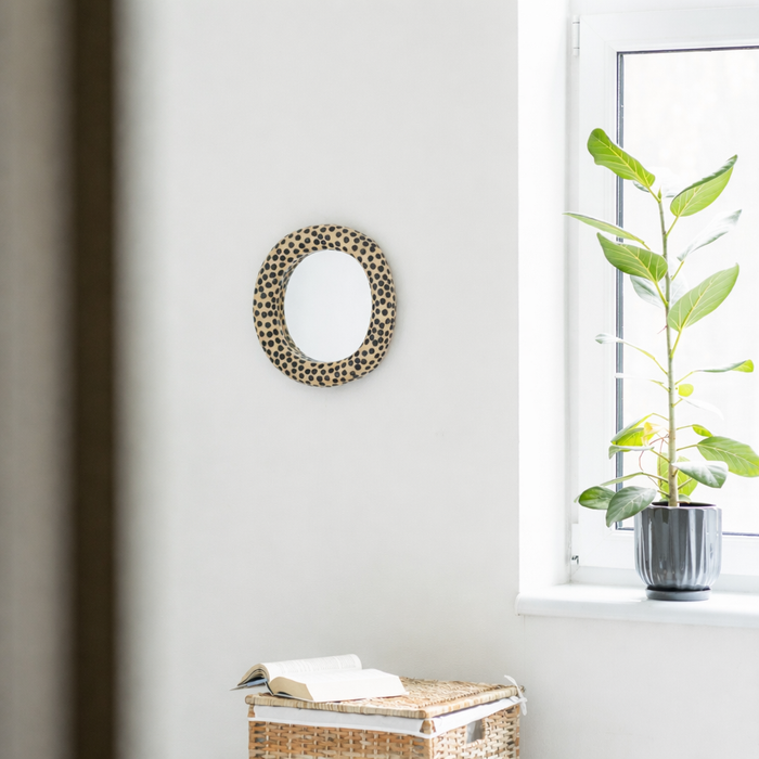 Modern Ceramic Mirror | Black and White Polka Dot Wall Mirror | Handmade Statement Wall Art