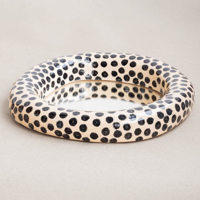 Modern Ceramic Mirror | Black and White Polka Dot Wall Mirror | Handmade Statement Wall Art