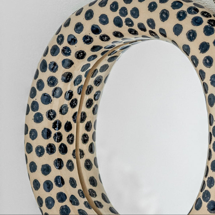 Modern Ceramic Mirror | Black and White Polka Dot Wall Mirror | Handmade Statement Wall Art