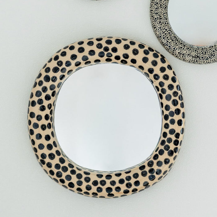 Modern Ceramic Mirror | Black and White Polka Dot Wall Mirror | Handmade Statement Wall Art