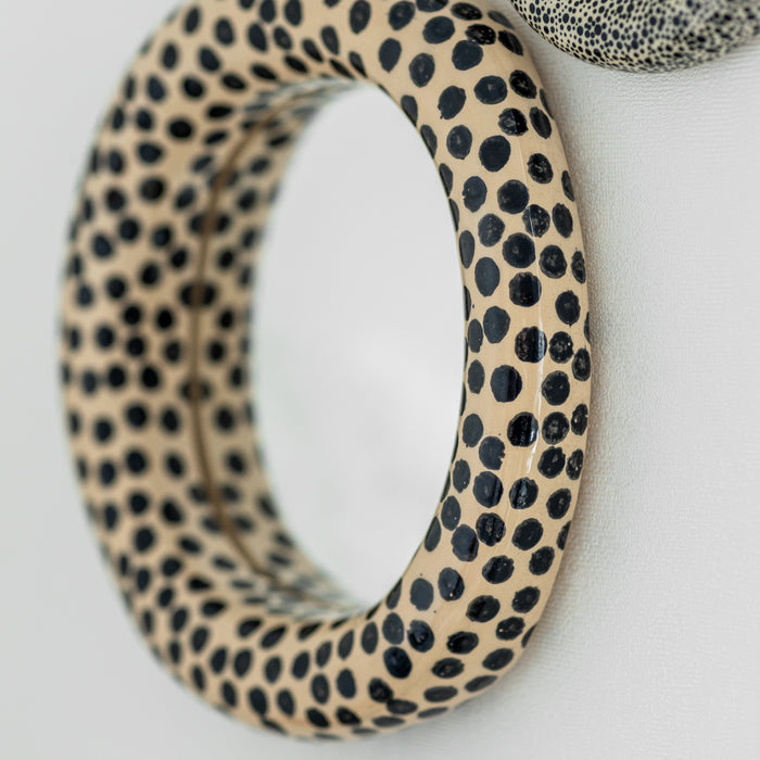Modern Ceramic Mirror | Black and White Polka Dot Wall Mirror | Handmade Statement Wall Art