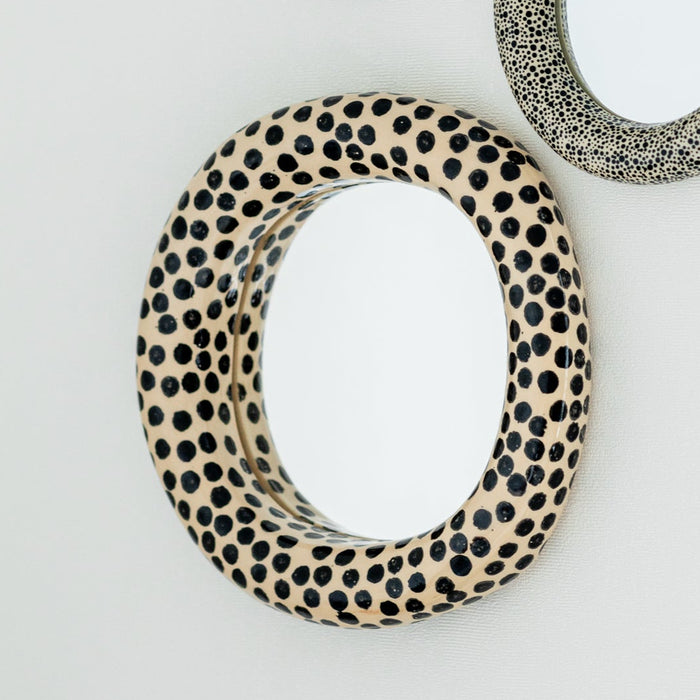 Modern Ceramic Mirror | Black and White Polka Dot Wall Mirror | Handmade Statement Wall Art