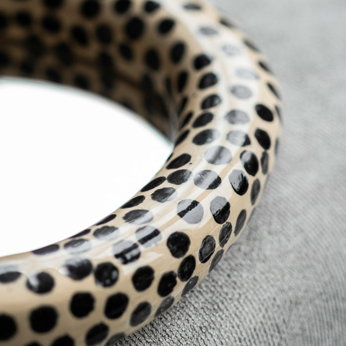 Modern Ceramic Mirror | Black and White Polka Dot Wall Mirror | Handmade Statement Wall Art