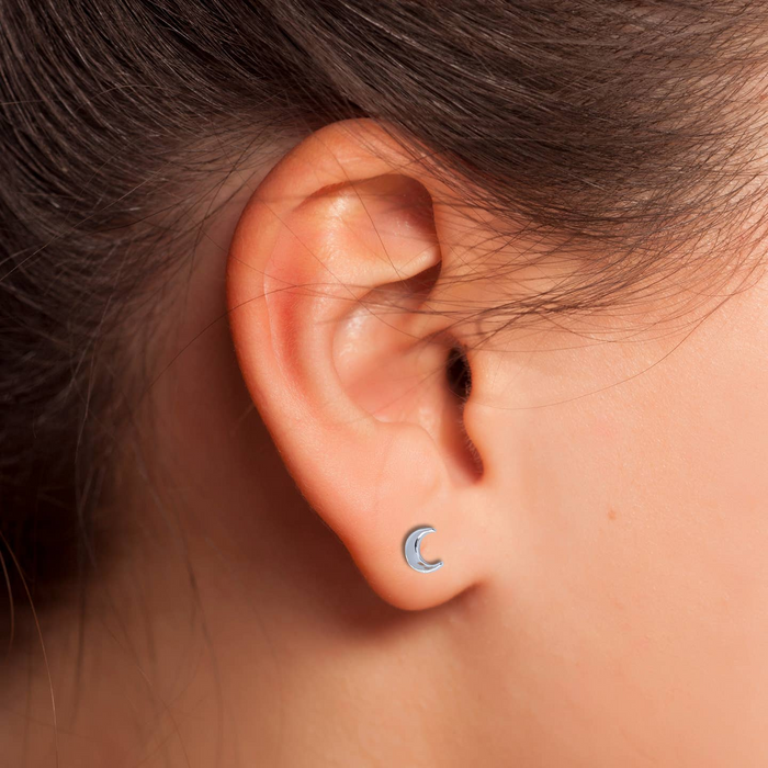 Moon Sterling Silver Post Earrings
