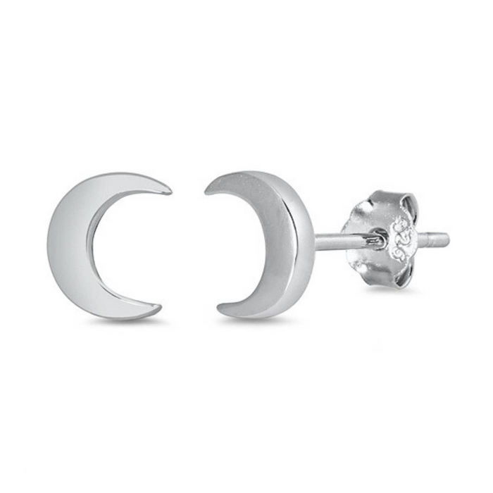 Moon Sterling Silver Post Earrings