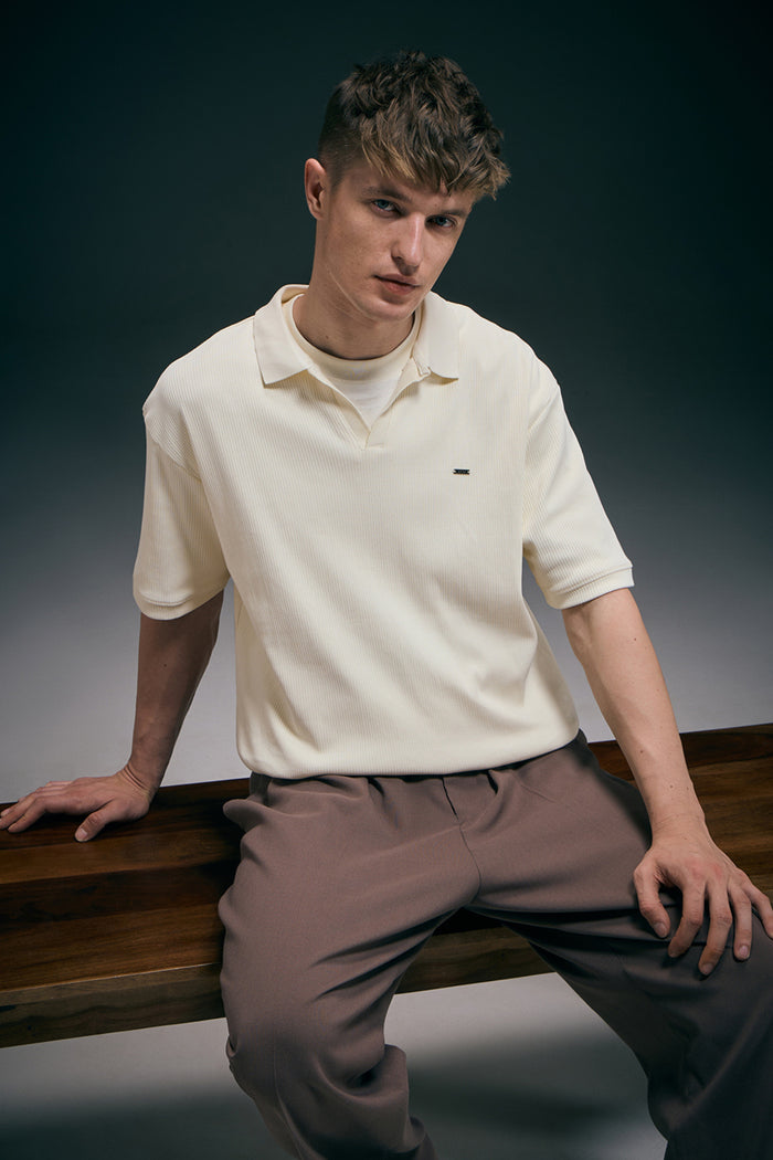 Old Money Knit Polo - Powder White Polo T-SHIRT Maxzone Clothing M