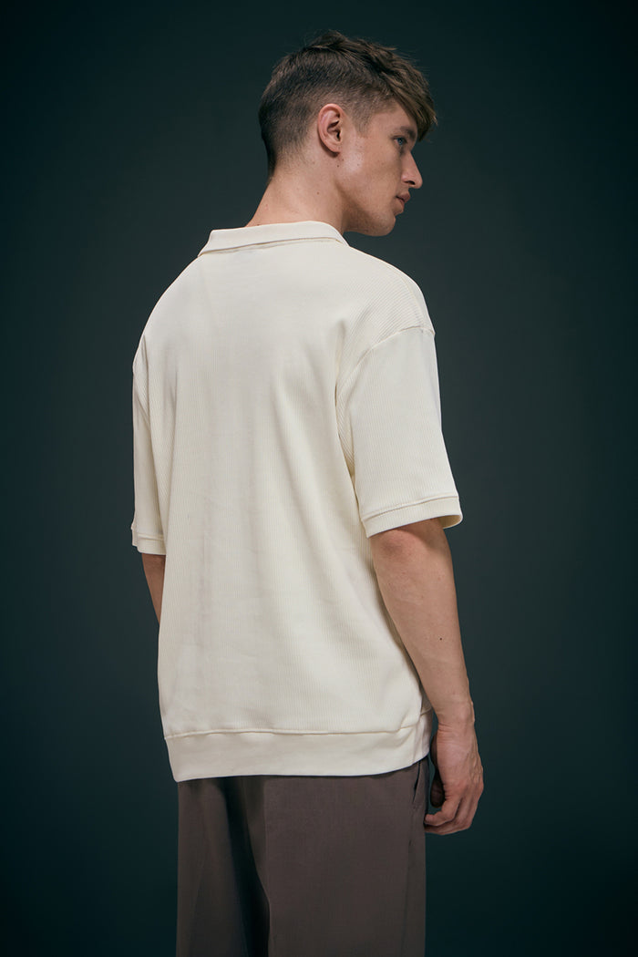 Old Money Knit Polo - Powder White Polo T-SHIRT Maxzone Clothing