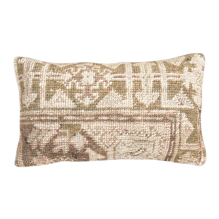 Handmade traditional Turkish oushak pillow cover made with vintage rugs 12x20 olive and cream