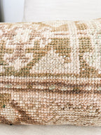 Handmade traditional Turkish oushak pillow cover made with vintage rugs 12x20 olive and beige