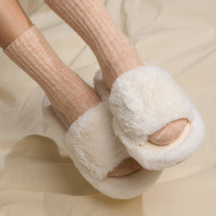 Open Toe Plain Fuzzy Slippers