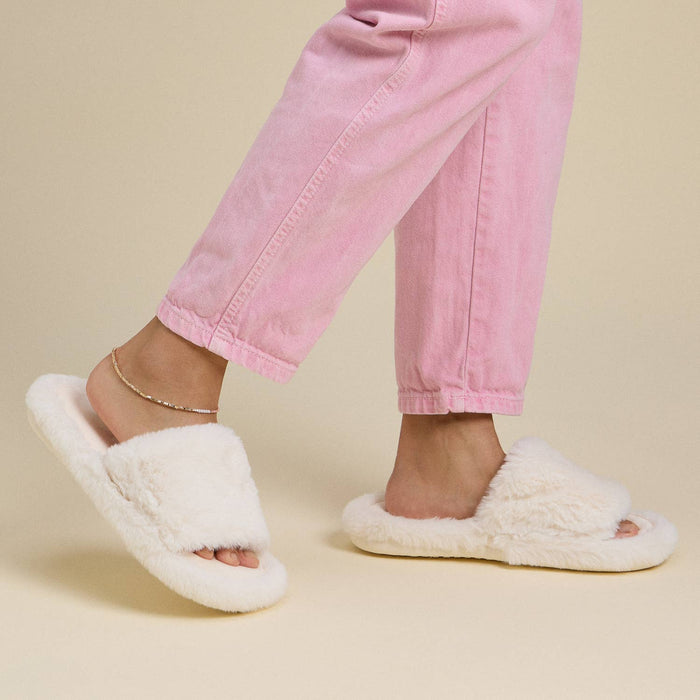 Open Toe Plain Fuzzy Slippers