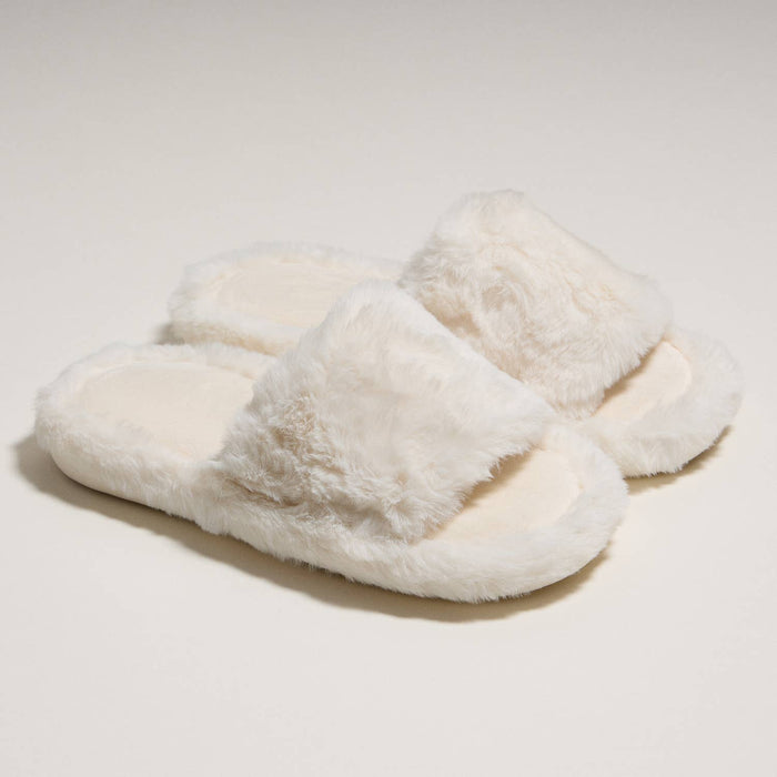 Open Toe Plain Fuzzy Slippers