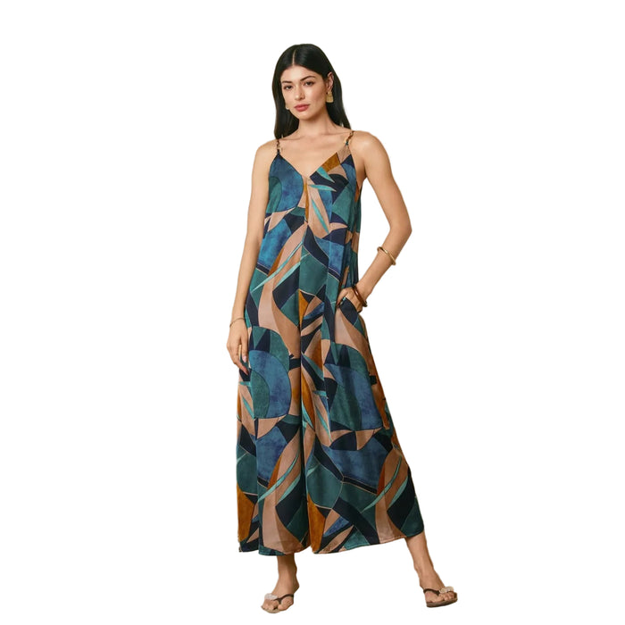 Palm Mirage Tie Back Detail Jumpsuit