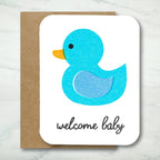 Paper Chain Studios Blue Ducky Welcome Baby Greeting Card