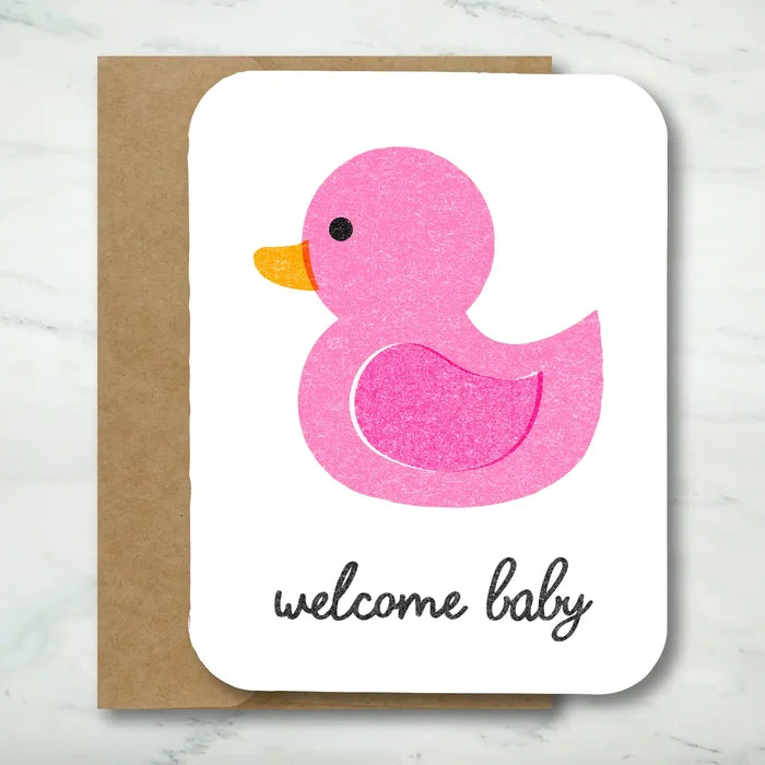 Paper Chain Studios Pink Ducky Welcome Baby Greeting Card
