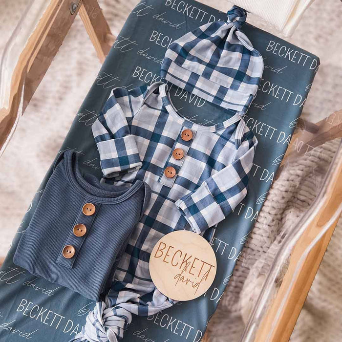 Paxton's Plaid Baby Knot Gown & Hat Set