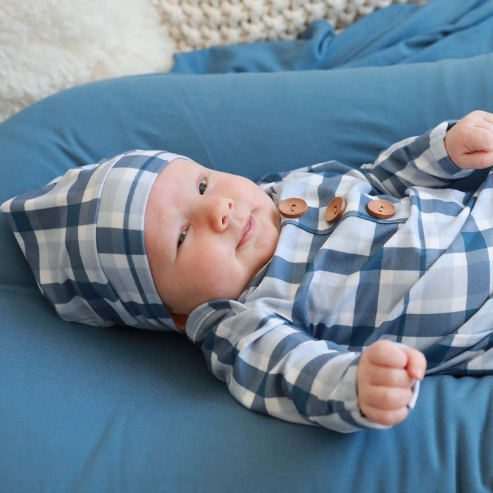 Paxton's Plaid Baby Knot Gown & Hat Set