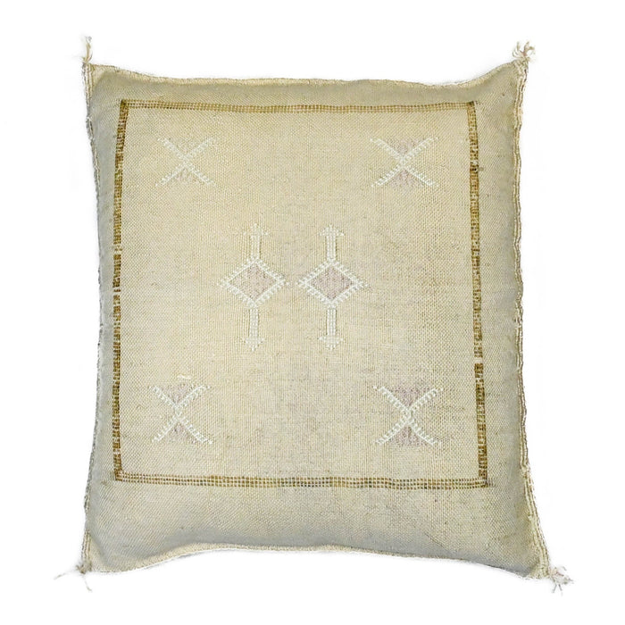 Pebble VIII Artisanal Handmade Moroccan embroidered cactus silk sabra pillow bright beige handwoven