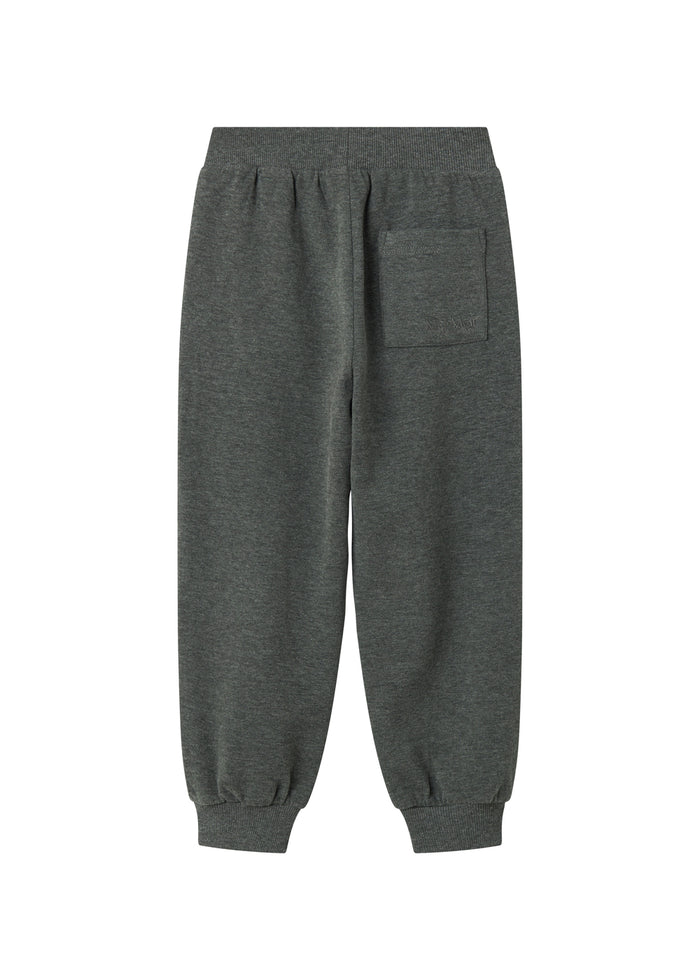 Bukser i mørkegrå melange med elastik i taljen og skrålomme