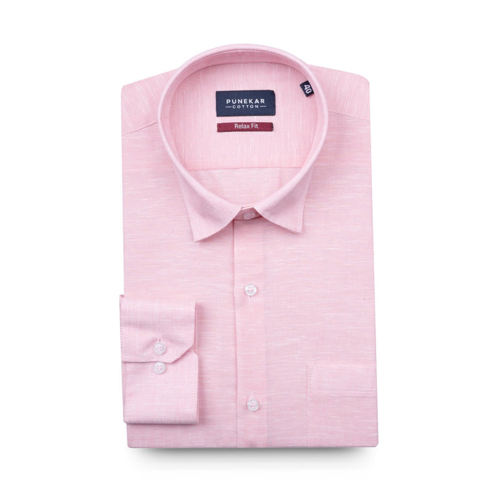 Pink Color Classic Lyocell Linen Feel Shirt For Men - Punekar Cotton