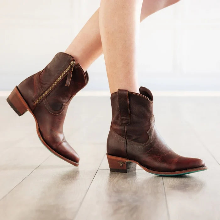 Plain Jane Bootie by Lane Boots Cognac| Bourbon Cowgirl