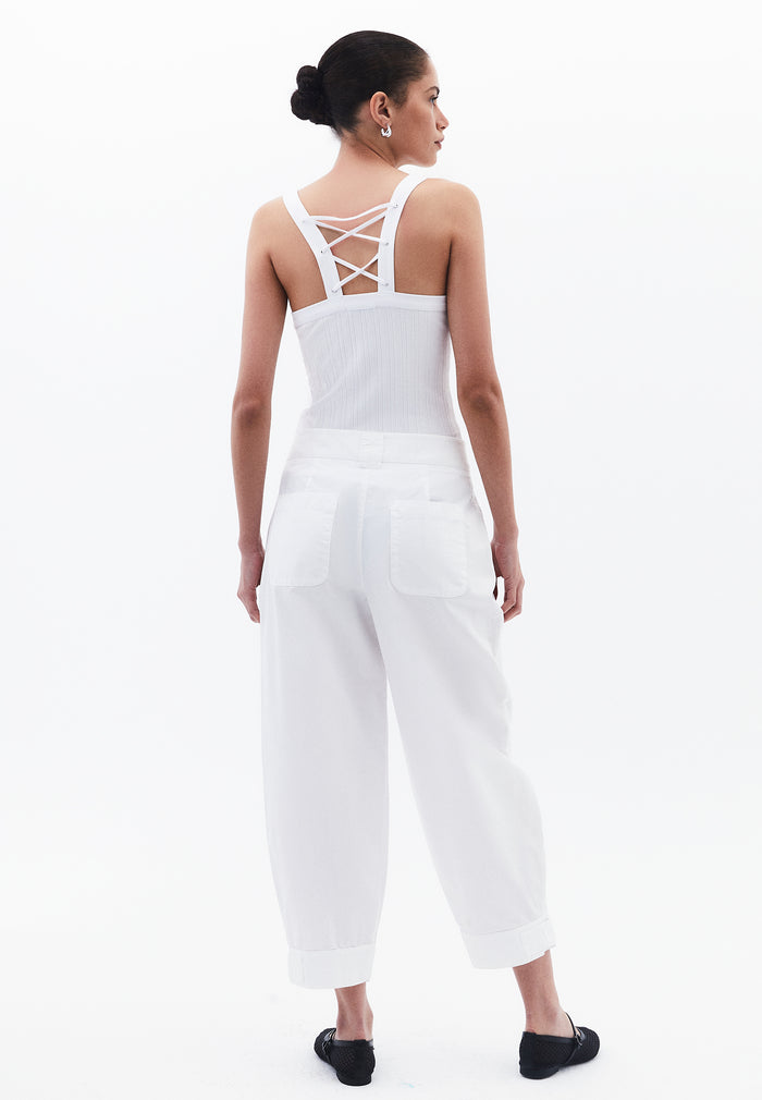 Pleated High Waist Barrel Leg Pants - WHITE