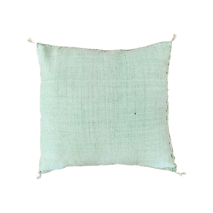 Artisanal Handmade Moroccan embroidered cactus silk sabra pillow handwoven blue turquoise aqua