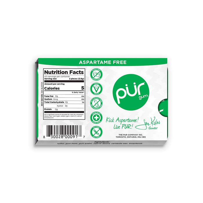 Pur Gum Spearmint 9 Chewing Gum Pieces