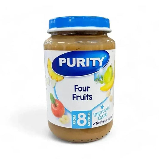 Purity Puree Jar Four Fruits baby food blend with apple, pear, banana, and pineapple in 200ml jar