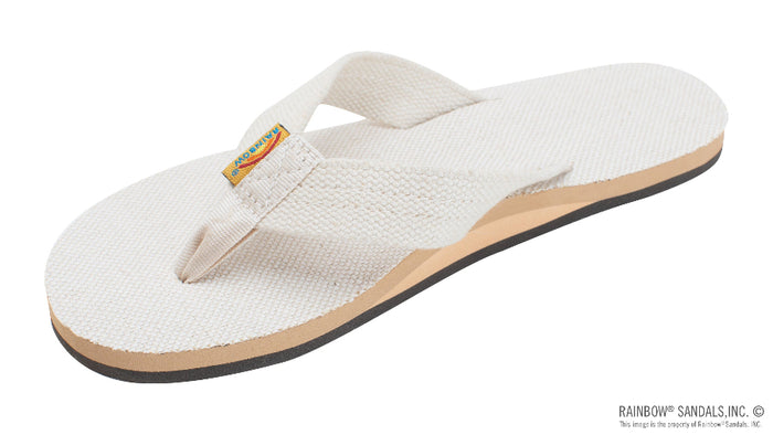 Rainbow Women's Hemp Sandal — natural hemp top sole and 1" strap, single layer arch support, water-friendly flip flop