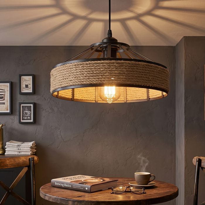 Rattan Style Boho Hemp Lampshade E27 Eco-friendly Lighting~5941