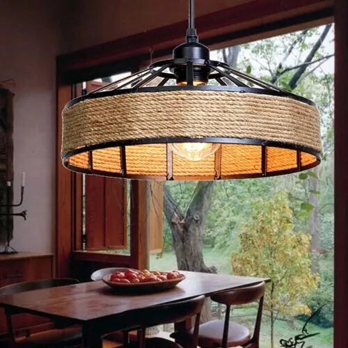 Rattan Style Boho Hemp Lampshade E27 Eco-friendly Lighting~5941