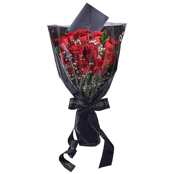 Red Roses Bouquet Tied with Designer Ribbon – the gift as listed