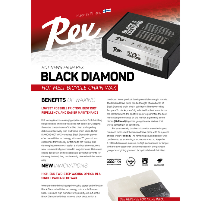 A product picture of the Rex Wax Black Diamond Bike Chain Hot Wax | 480g