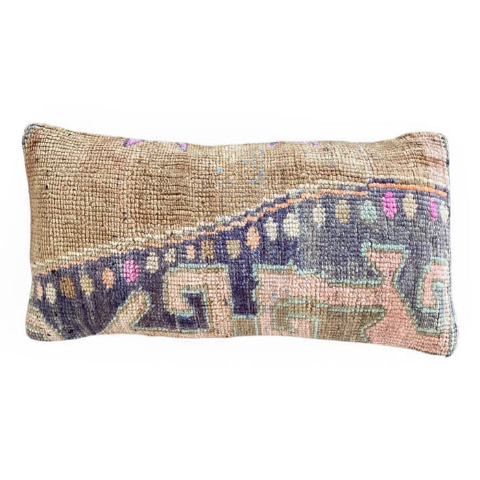 Rhiannon Handmade traditional Turkish oushak pillow cover made with vintage rugs 12x24 brown blue pink