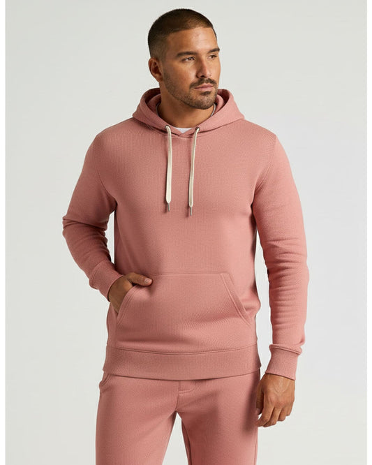 Male model in Rose Fleece French Terry Pullover Hoodie.