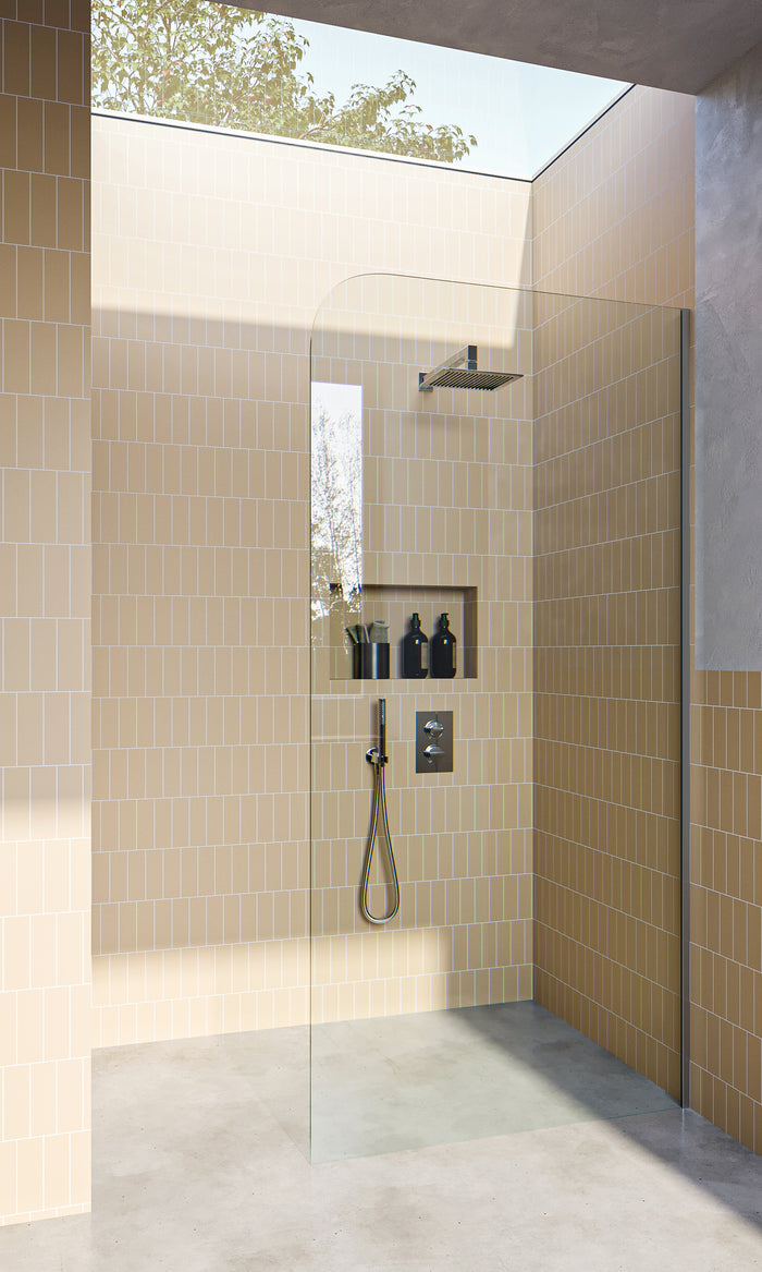 Satin Chrome Fixed Frameless Shower Screen Radius Corner Fixed Panel with Dry Glaze U Channels - Image 1