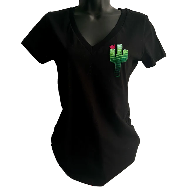 Serape Cactus Fitted V Neck Tee