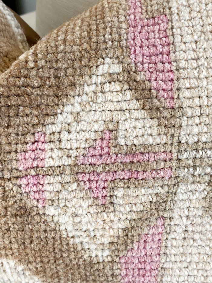 Shelly Handmade traditional Turkish oushak pillow cover made with vintage rugs 16x24 brown cream pink