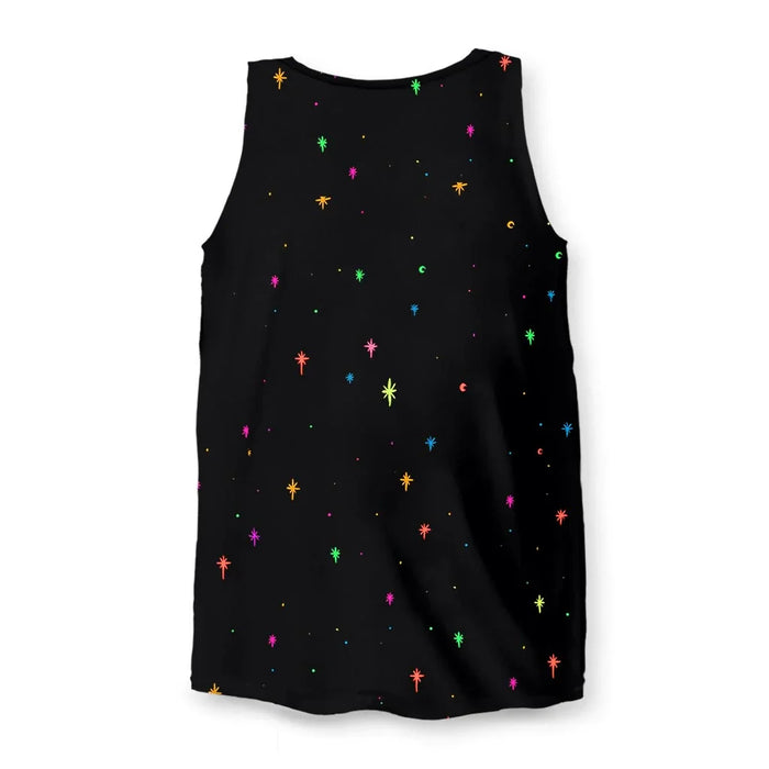 Skelly Space Drip Men's Tank - The jarring contrast of the electric cyan (#00FFFF) cranium dissolving into viscous, radioactive lime green (#32CD32) and tangerine orange (#FF9900) lava-lamp fluid