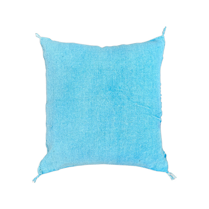 Artisanal Handmade Moroccan embroidered cactus silk sabra pillow bright turquoise blue handwoven