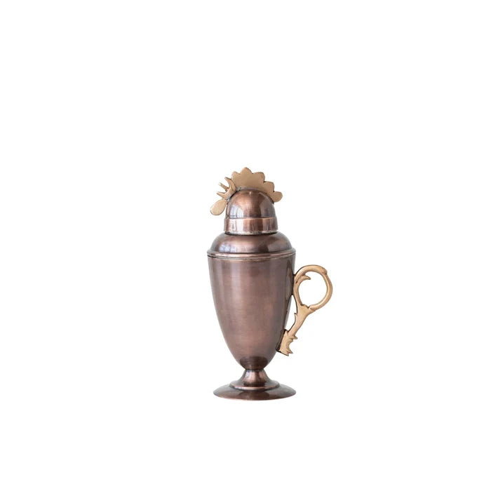 Stainless Steel Vintage Reproduction Rooster Cocktail Shaker w/ Brass Accents