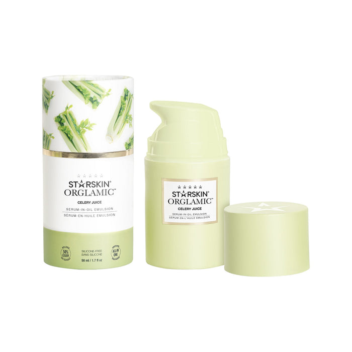 STARSKIN Orglamic Celery Juice Serum-In-Oil Emulsion bottle, skincare product in 50ml container with a sleek design