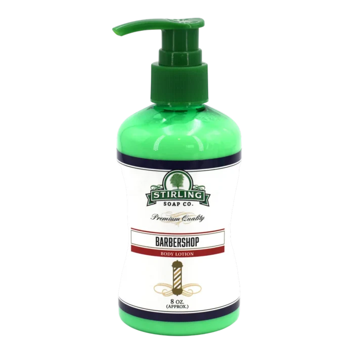 Stirling Soap Co. Barbershop body lotion i grønn flaske med pumpe