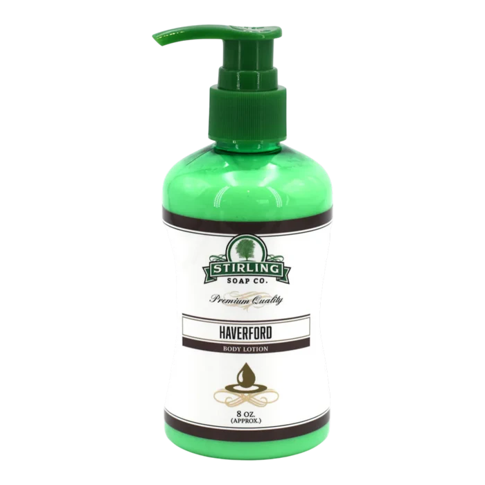 Stirling Soap Co. Haverford body lotion i grønn flaske med pumpe