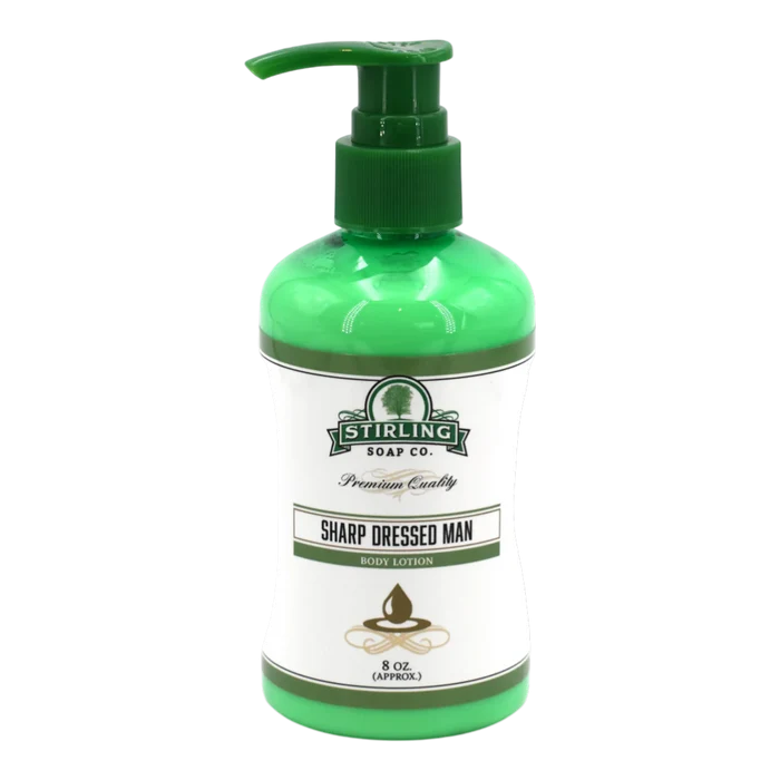 Stirling Soap Co. Sharp Dressed Man body lotion i grønn flaske med pumpe