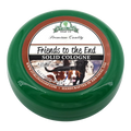 Stirling Soap Co. Friends to the End fast parfyme i grønn beholder med etikett og hundemotiv